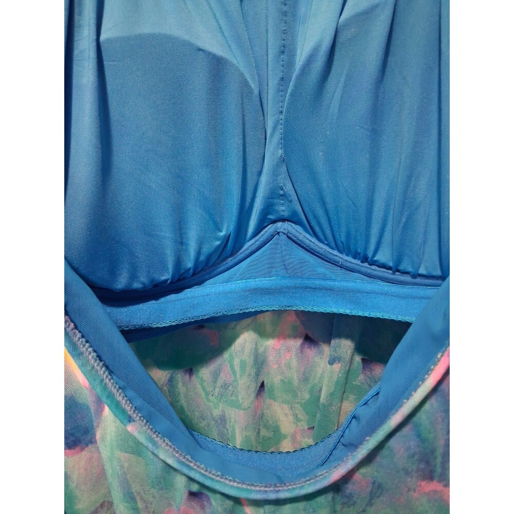 Coco Reef Tankini Top Halter Neck Mesh Bra-Sized Size 38D Aqua Blue Floral - Picture 5 of 10